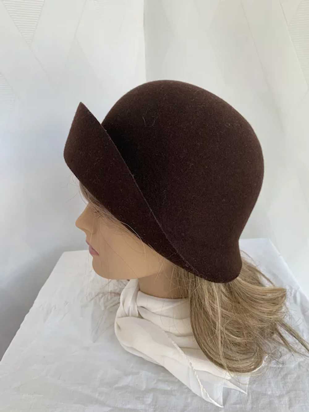 Chocolate Brown Wide Brimmed Felt Cloche - image 2