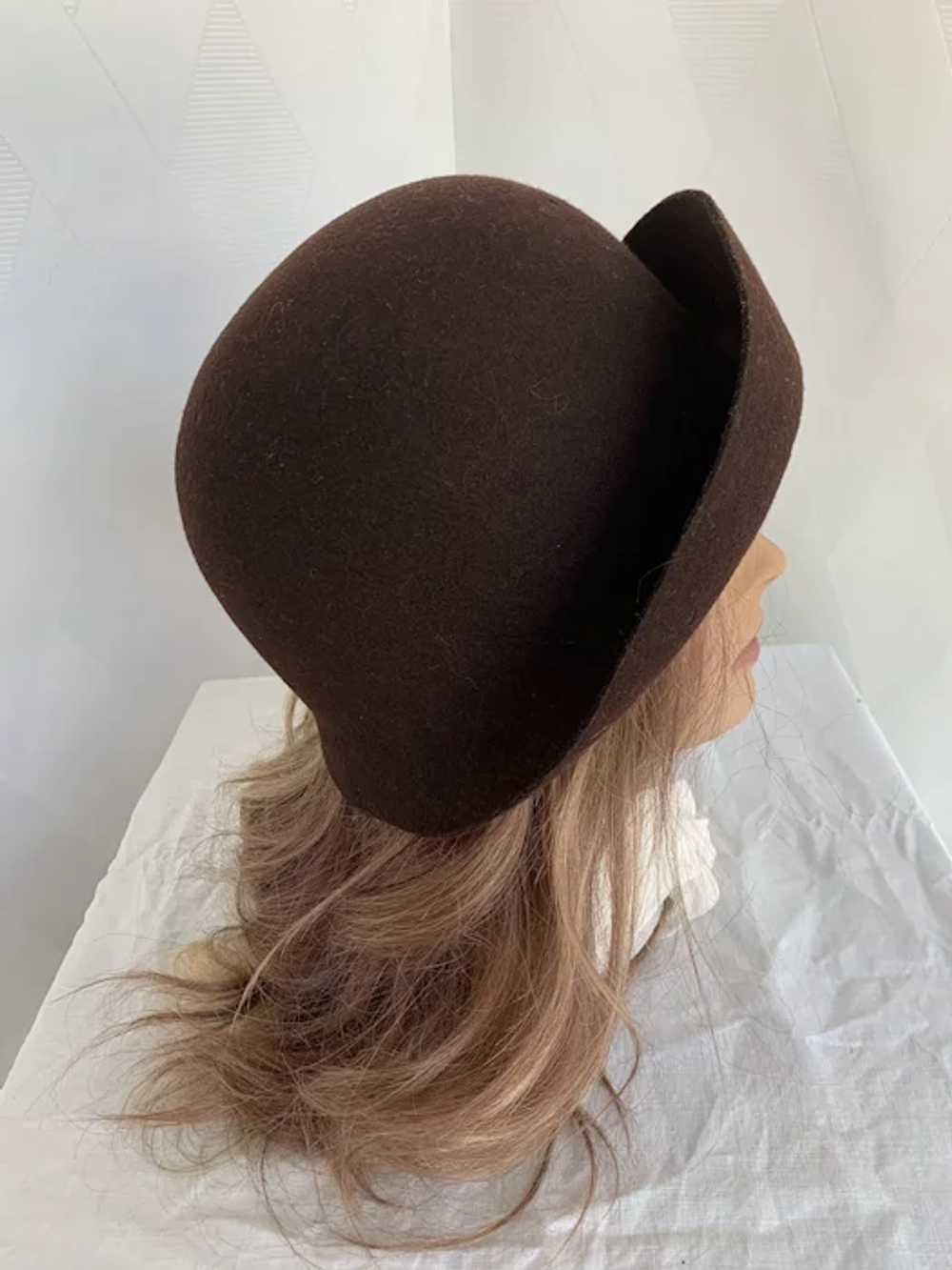 Chocolate Brown Wide Brimmed Felt Cloche - image 5