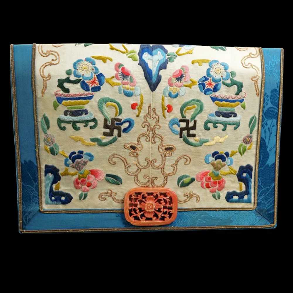 Vintage Chinese Embroidered Clutch Purse with Mat… - image 3