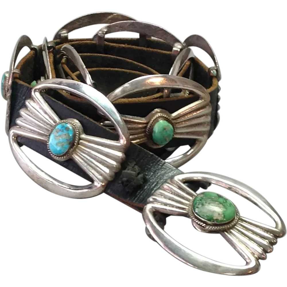 Native American Turquoise Sandcast Silver Concho … - image 1