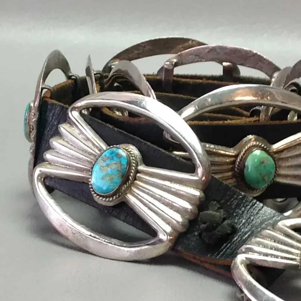 Native American Turquoise Sandcast Silver Concho … - image 3