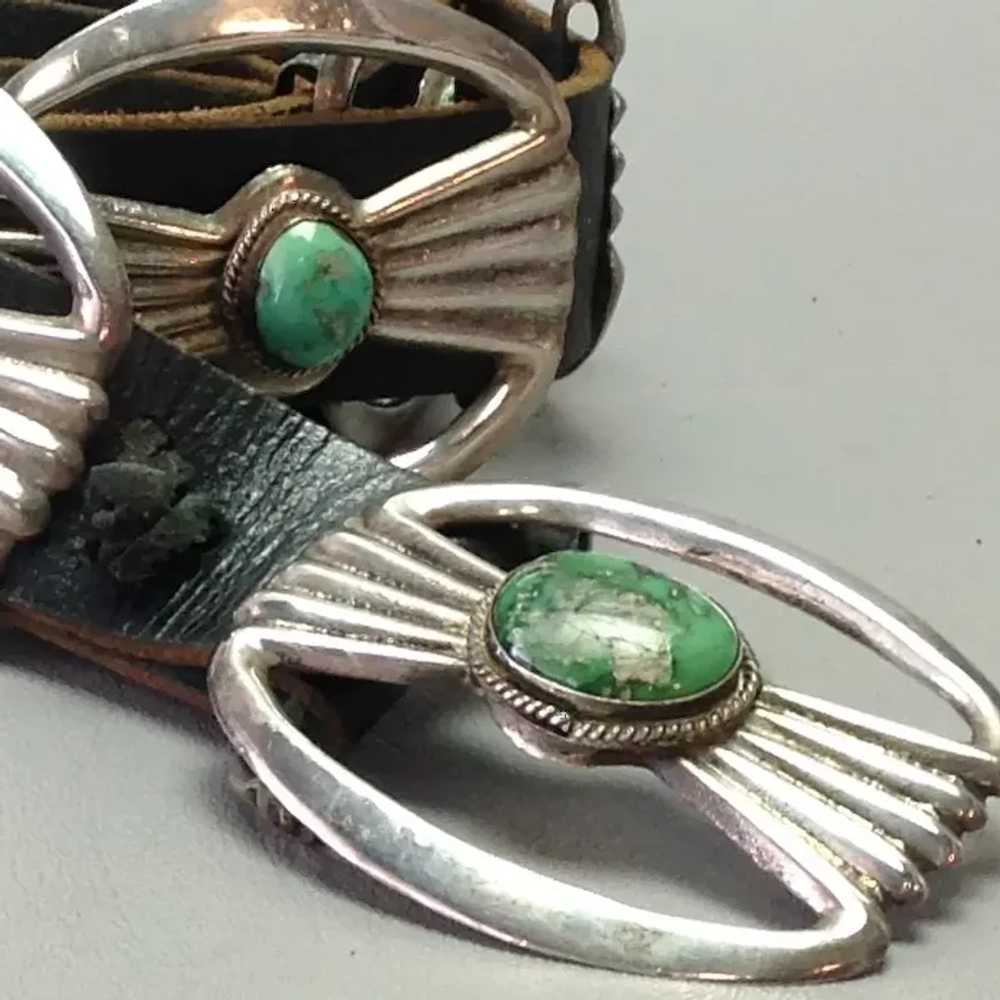 Native American Turquoise Sandcast Silver Concho … - image 4