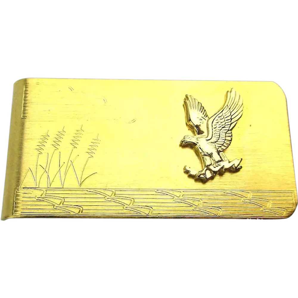 Vintage Goldtone Money Clip Etched Eagle - image 1