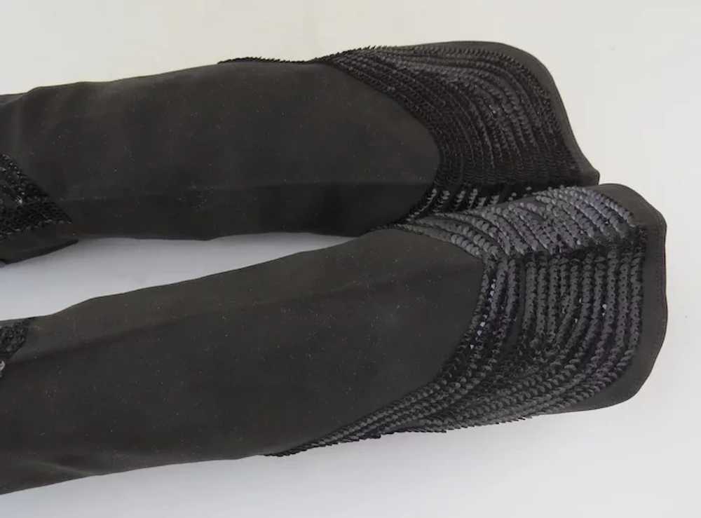 Vintage Long Black Gloves Suede Sequins - image 2