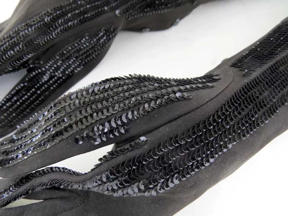 Vintage Long Black Gloves Suede Sequins - image 3