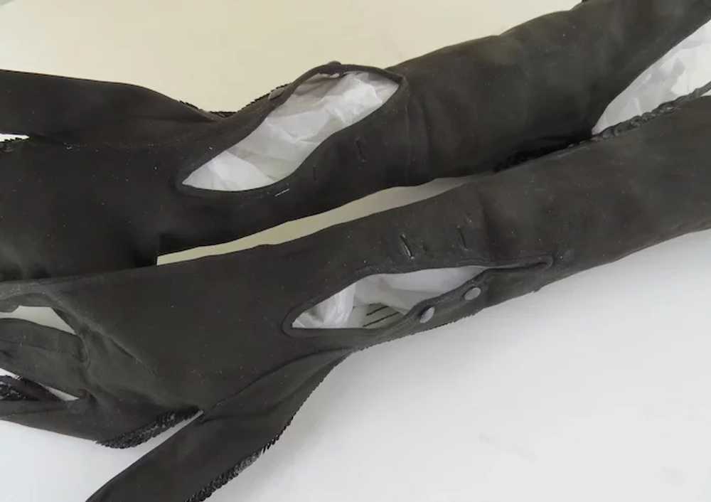 Vintage Long Black Gloves Suede Sequins - image 5