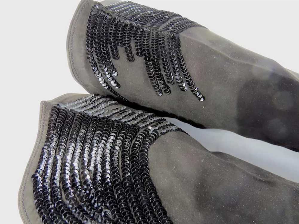 Vintage Long Black Gloves Suede Sequins - image 6