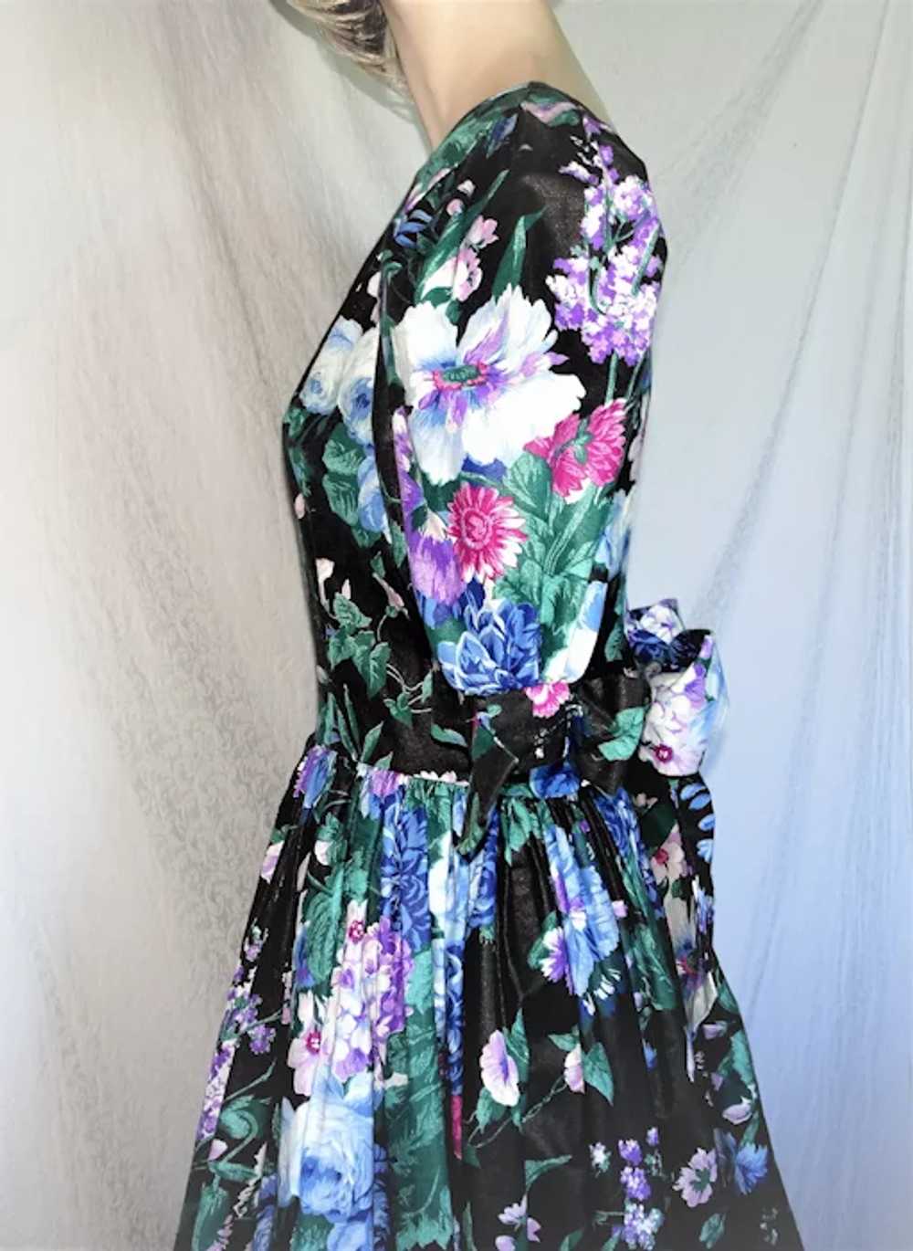 Vintage 1980s Expo Dress Black Floral Print Puff … - image 5