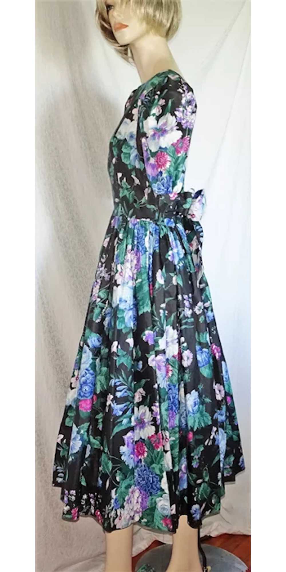 Vintage 1980s Expo Dress Black Floral Print Puff … - image 9