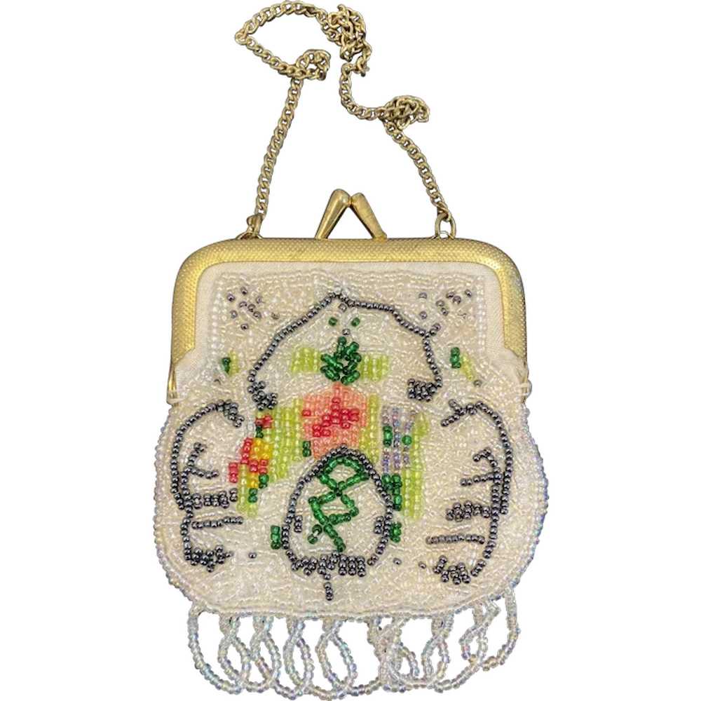 Small Beaded Fringed Purse with Gold Tone Clasp a… - image 1