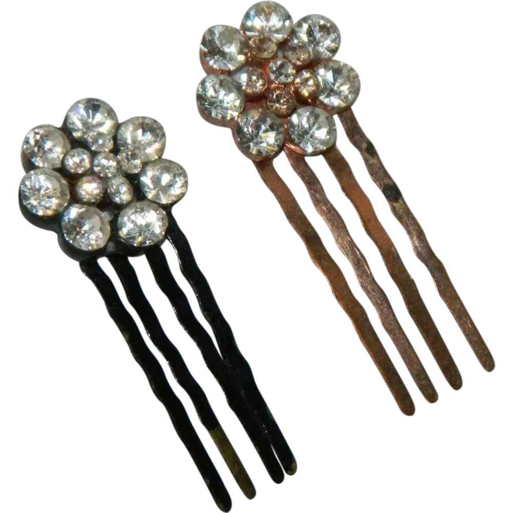 Sparkling Rhinestone Hair Pins Pair Rose Gold Bla… - image 1