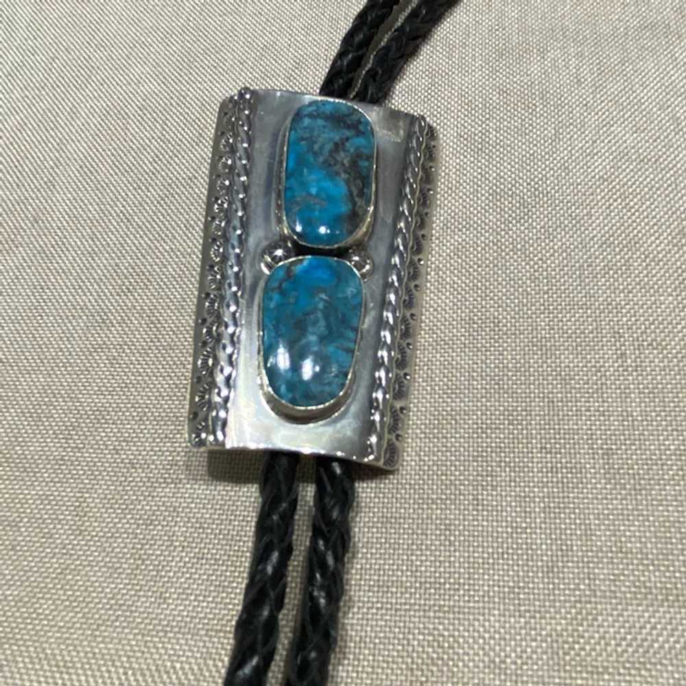 Bolo Tie with Turquoise And Sterling Silver - image 2