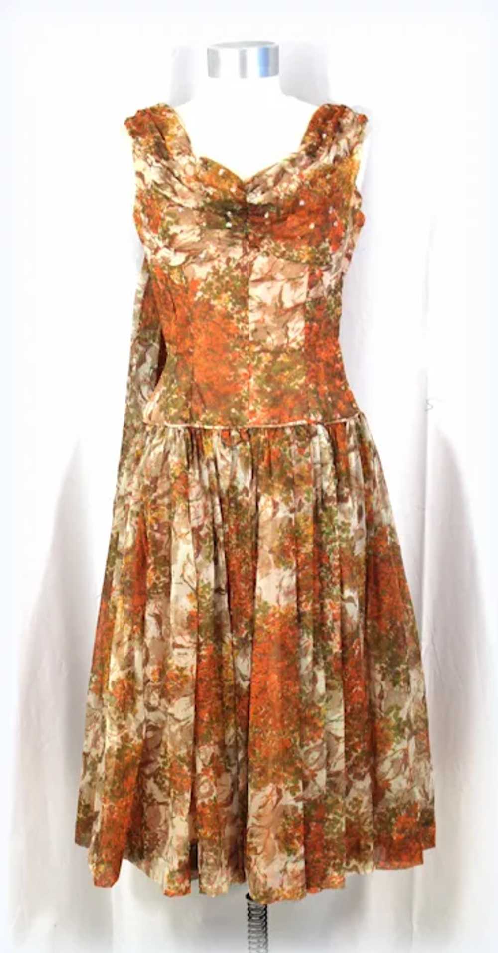 Vintage 1950s Floral Chiffon Garden Party Dress w… - image 4