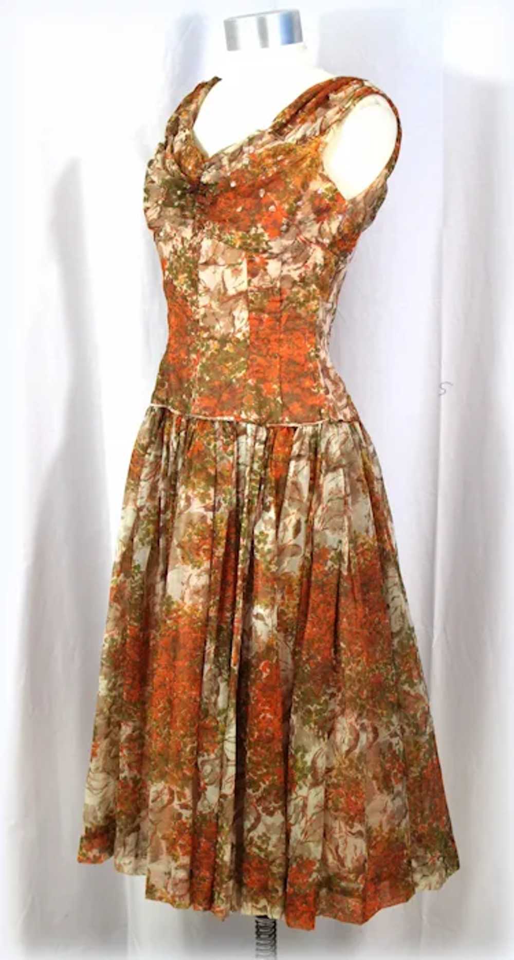 Vintage 1950s Floral Chiffon Garden Party Dress w… - image 5