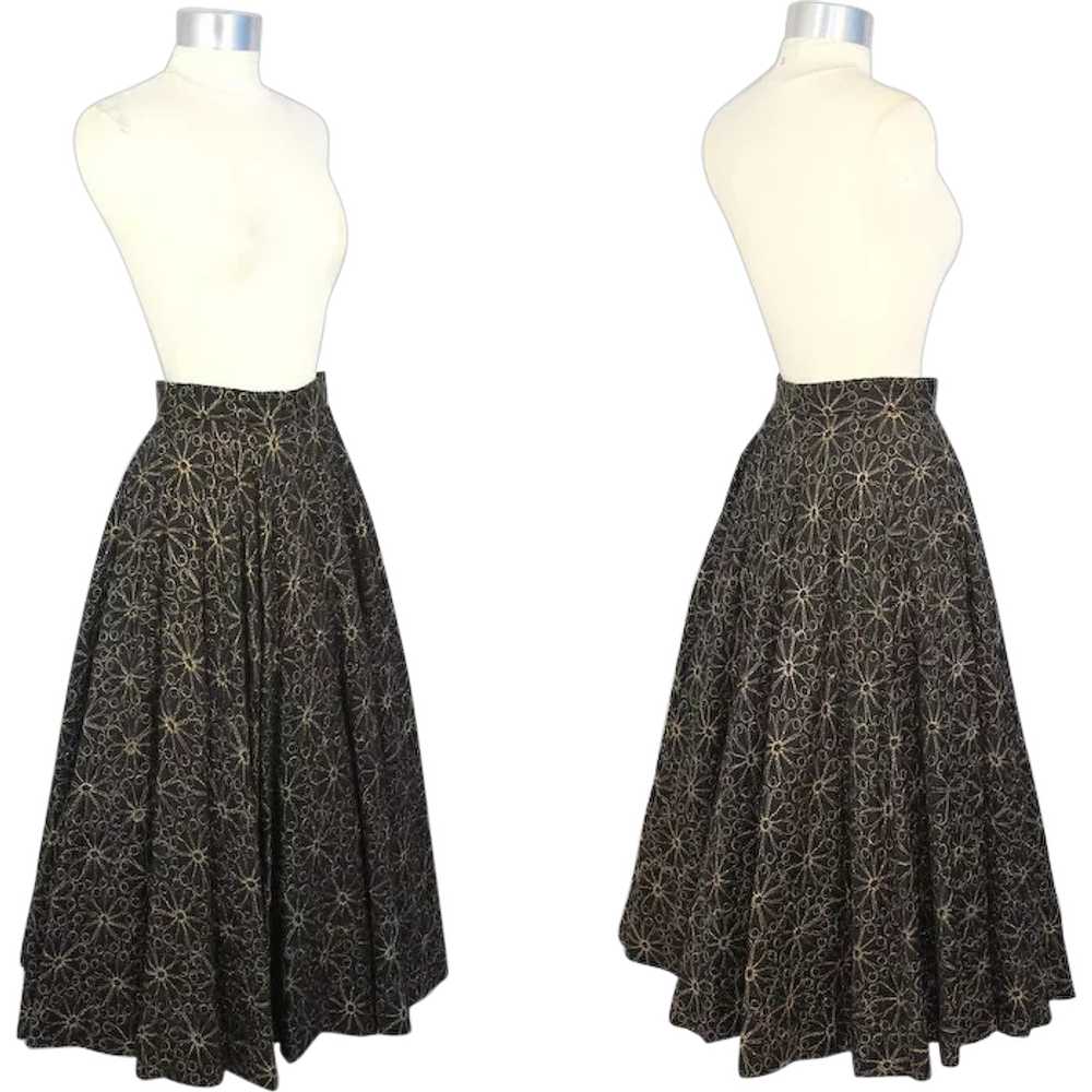 Vintage 1950s Novelty Quilted Black Circle Skirt … - image 1