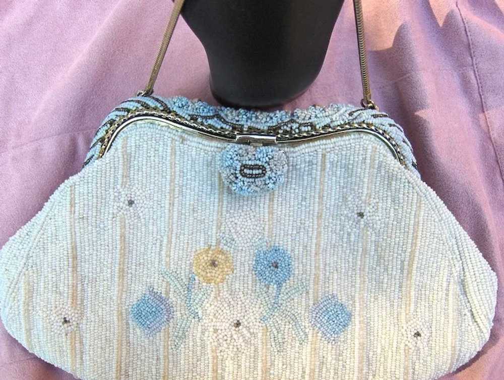 White and Blue Seed Pearl Evening Bag - image 6