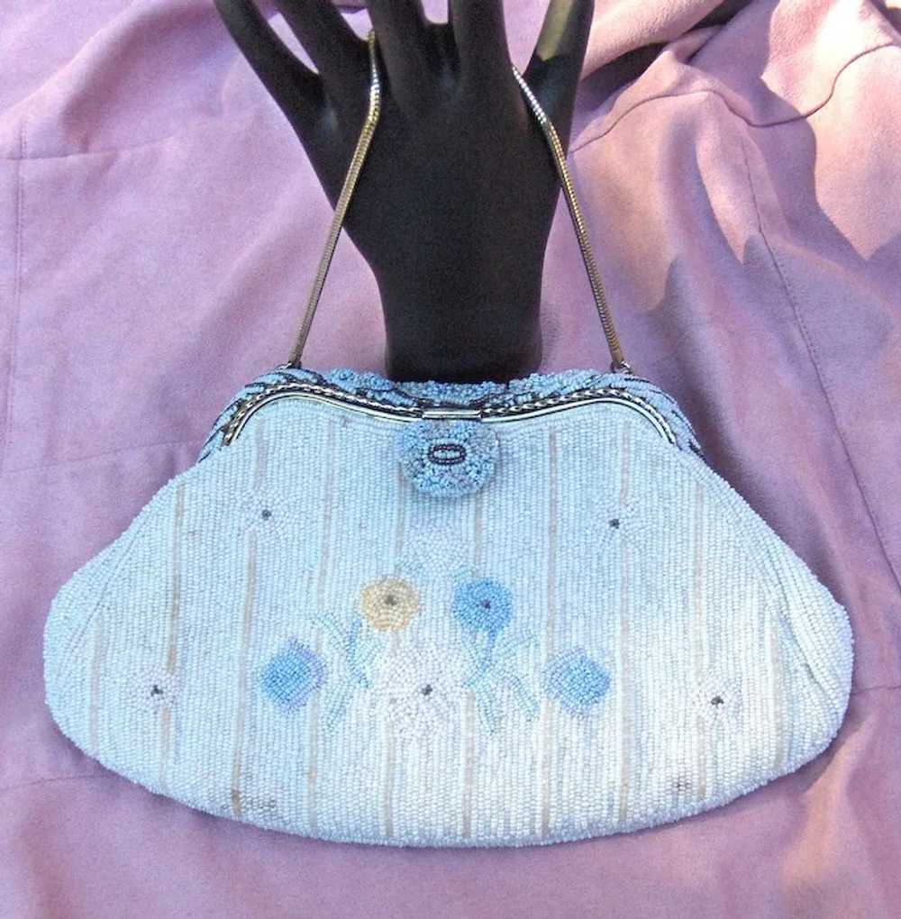 White and Blue Seed Pearl Evening Bag - image 7