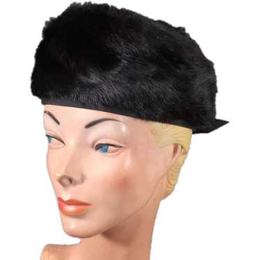 Plush 1960s Black Fur Vintage Beret Hat