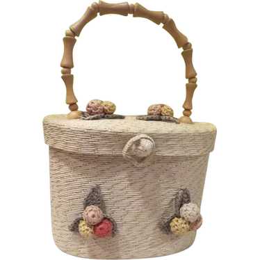 Bel-Air Raffia Crocheted Flower Handbag/purse - b… - image 1