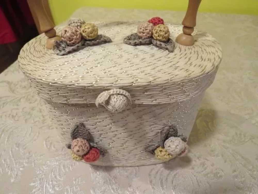 Bel-Air Raffia Crocheted Flower Handbag/purse - b… - image 2