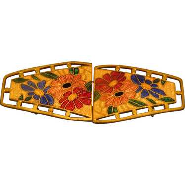 Colorful Flowers Enamel Art Nouveau Belt Buckle -… - image 1