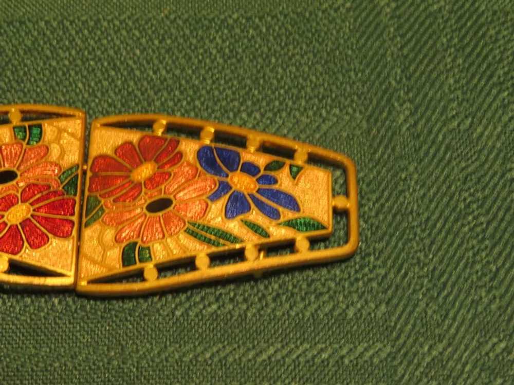 Colorful Flowers Enamel Art Nouveau Belt Buckle -… - image 2