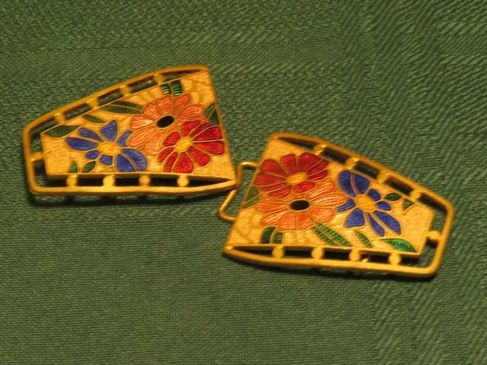 Colorful Flowers Enamel Art Nouveau Belt Buckle -… - image 4