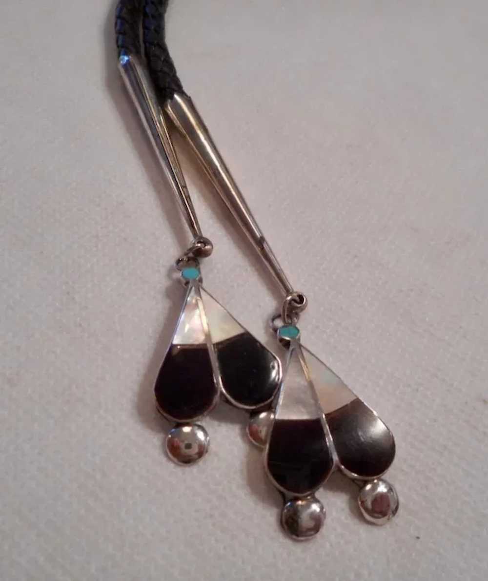 Zuni Sterling Inlay Sunface Bolo Tie - image 3