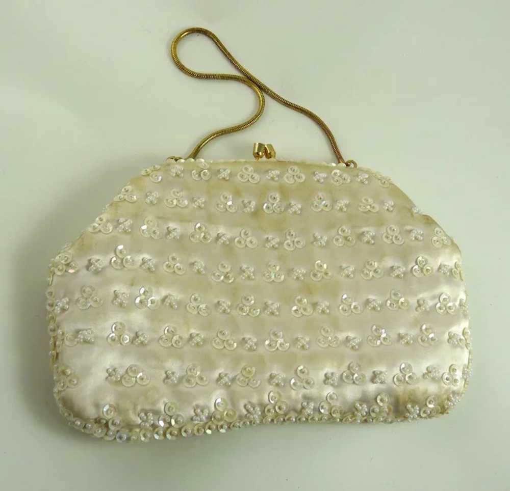 Vintage Mid-Century Beaded Sequined Evening Bag - image 2