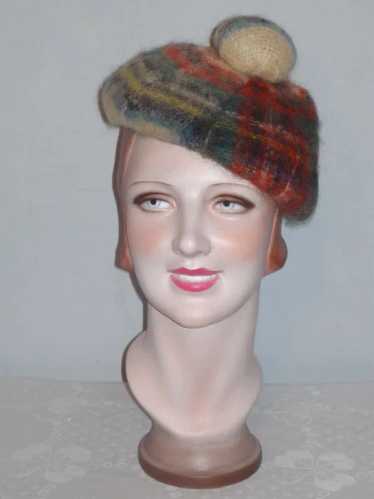 Vintage 1960s Mohair and New Wool Plaid Tam Made i