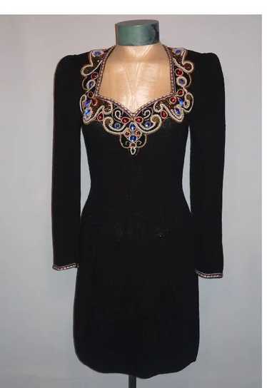 Vintage 1980s Lillie Rubin Black Knit Dress  Spec… - image 1