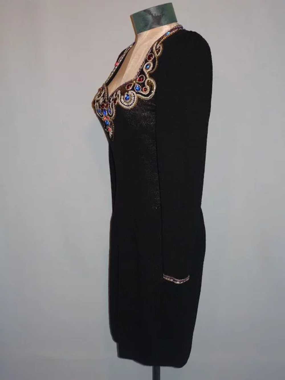 Vintage 1980s Lillie Rubin Black Knit Dress  Spec… - image 2