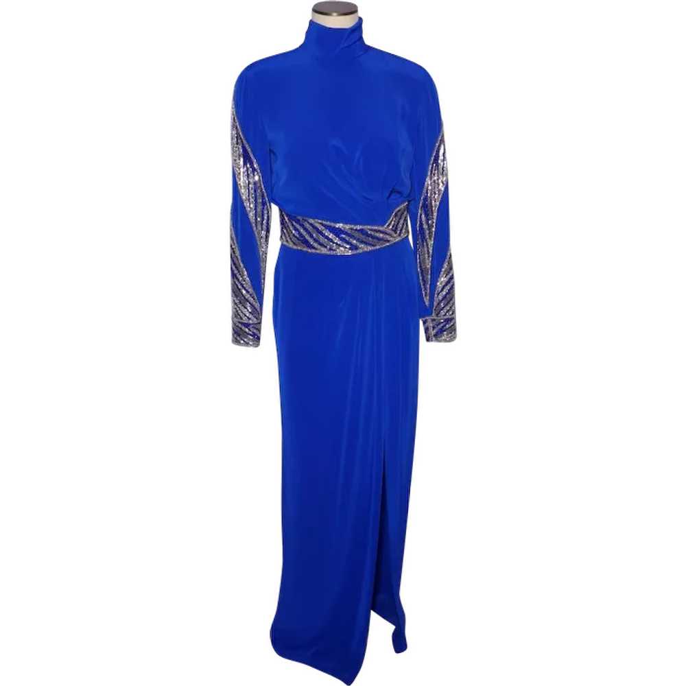 1990s Evening Gown Carol Kaplan Royal Blue With S… - image 1