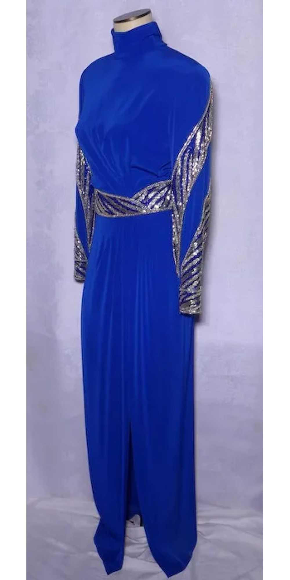 1990s Evening Gown Carol Kaplan Royal Blue With S… - image 8