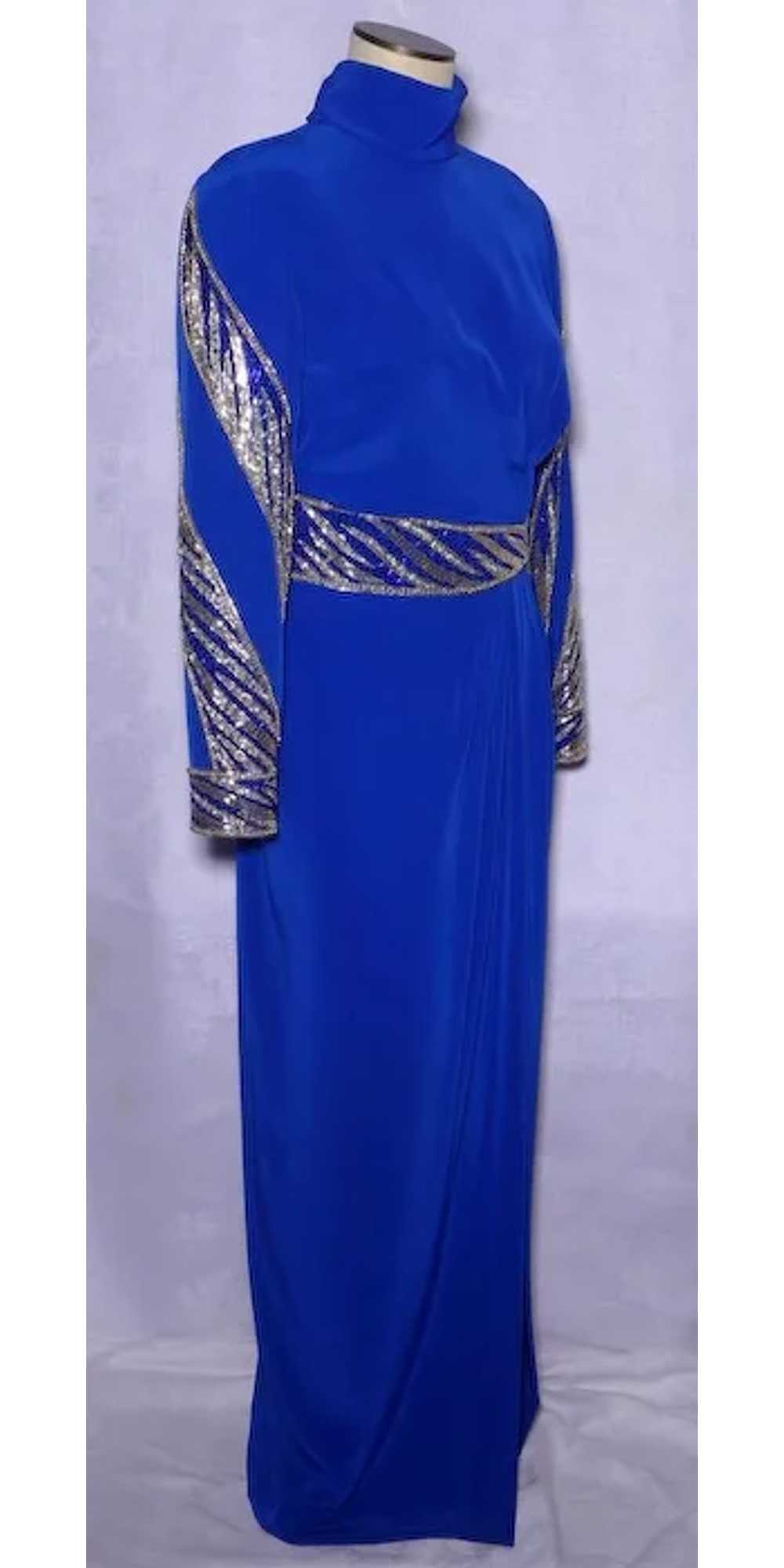 1990s Evening Gown Carol Kaplan Royal Blue With S… - image 9