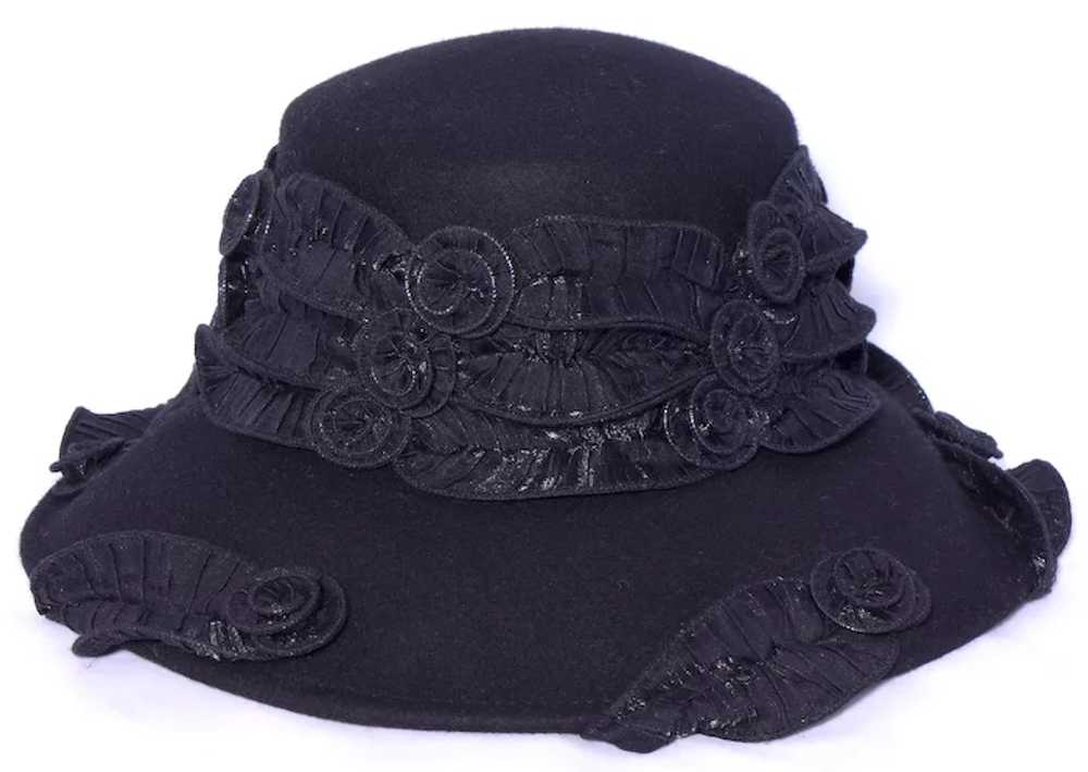 Black Wool Felt Hat Whittall & Shon 1990s - image 5