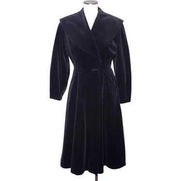 Vintage 1950s Princess Style Black Velvet Coat Ne… - image 1