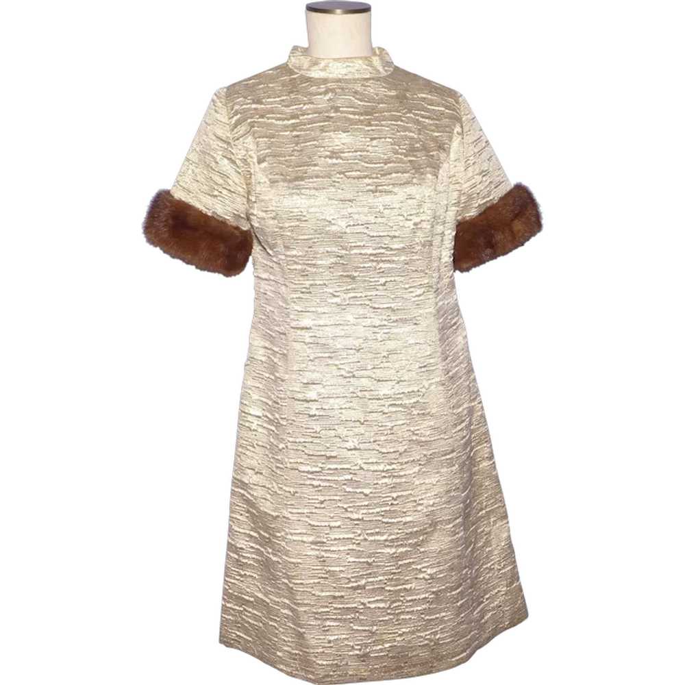 Vintage 1960s Gold Metallic Fabric A-Line Dress M… - image 1