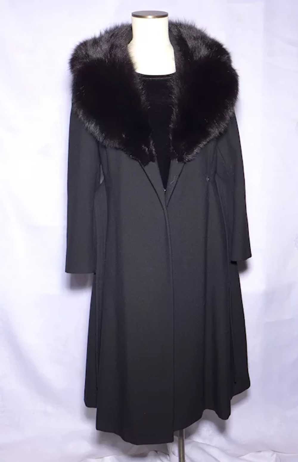 Vintage 1970s Lorendale Black Wool Coat Black Fox… - image 12