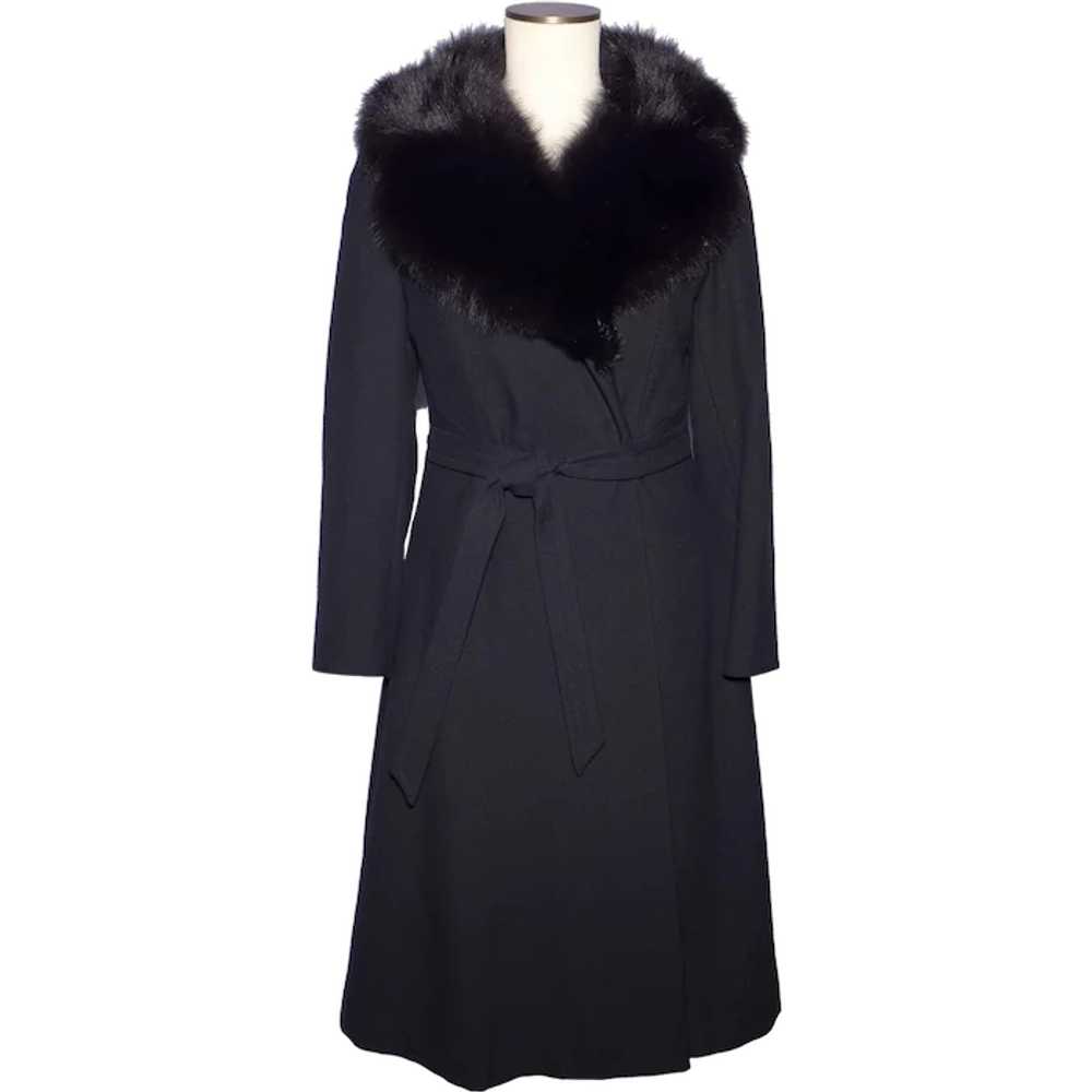Vintage 1970s Lorendale Black Wool Coat Black Fox… - image 1