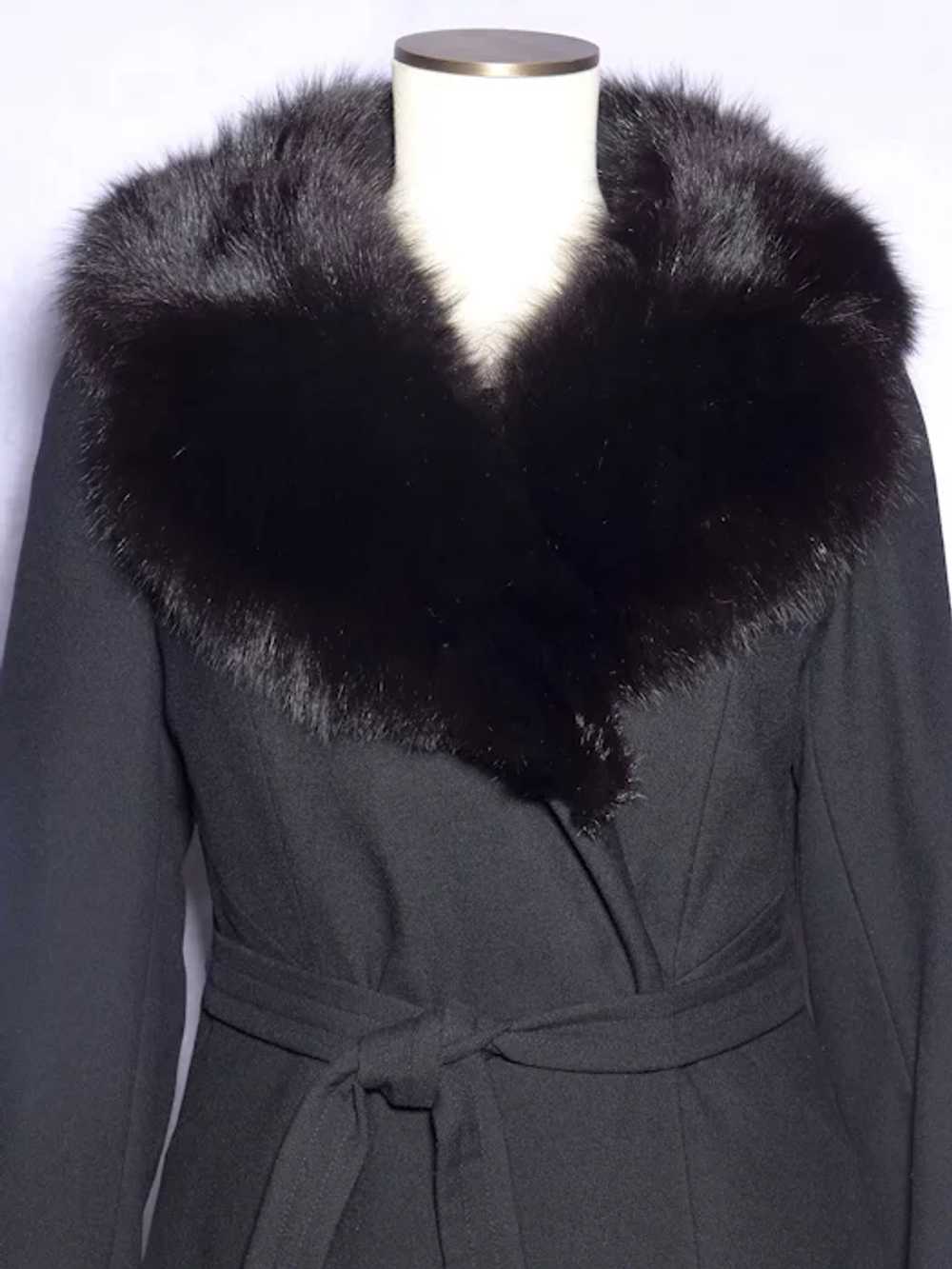 Vintage 1970s Lorendale Black Wool Coat Black Fox… - image 5