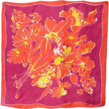 Bold Colorful Floral Print Silk Scarf 1990s