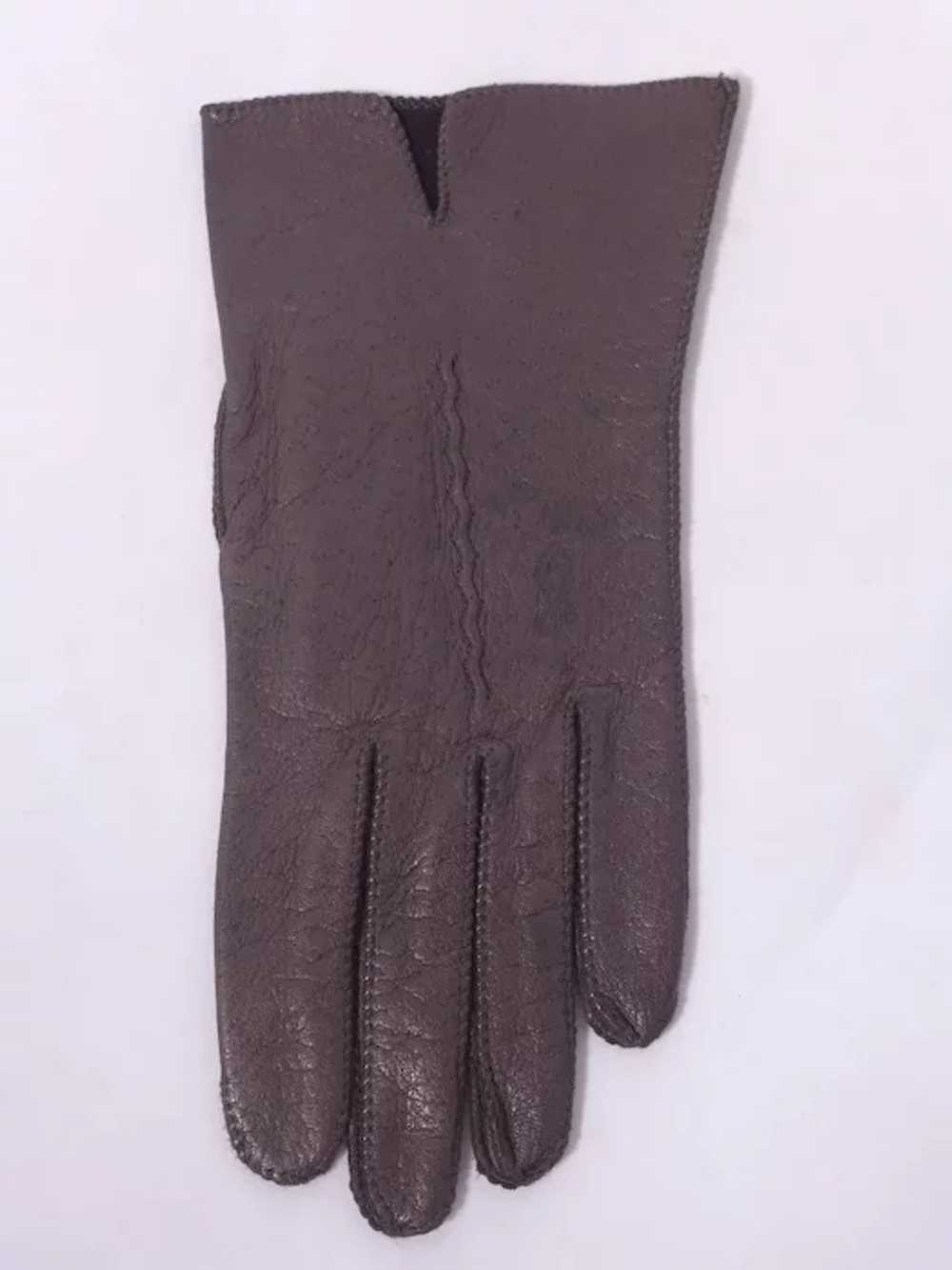 Genuine Deerskin Ladies Gloves Brown Leather 1990s - image 3