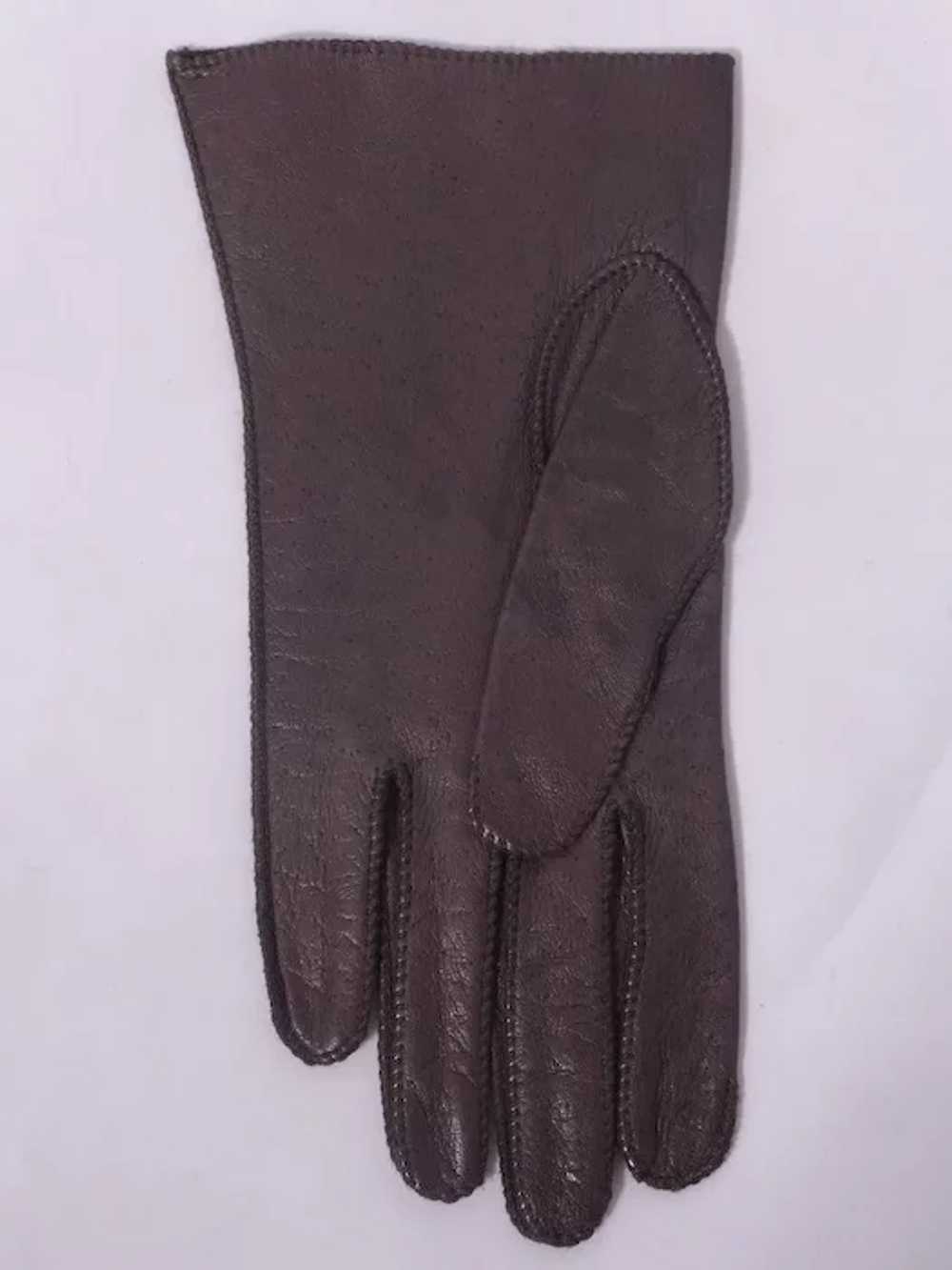 Genuine Deerskin Ladies Gloves Brown Leather 1990s - image 4