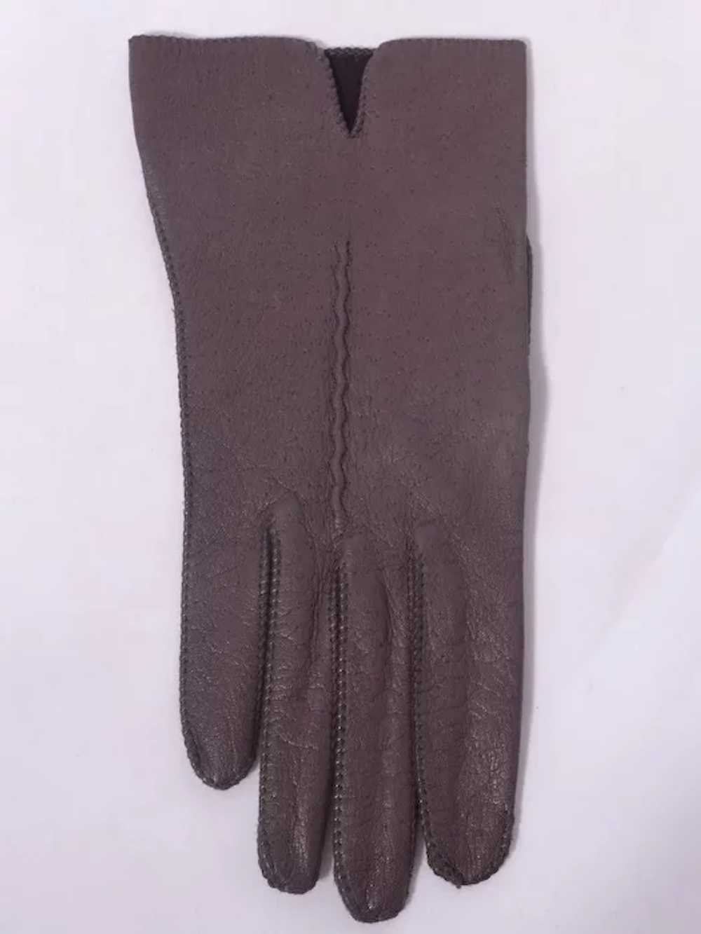 Genuine Deerskin Ladies Gloves Brown Leather 1990s - image 5