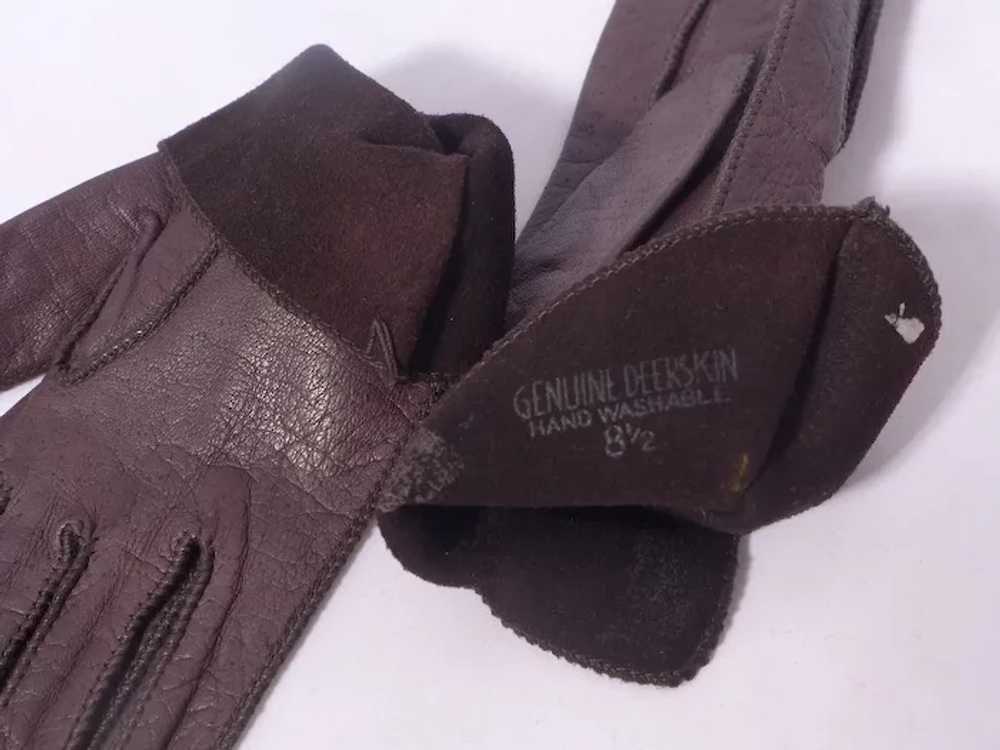 Genuine Deerskin Ladies Gloves Brown Leather 1990s - image 7