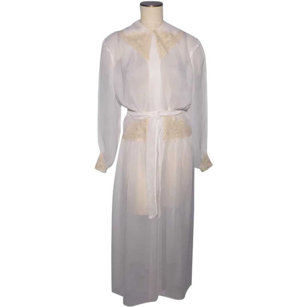 Vintage 1940s Nylon Robe/Dressing Gown Ecru Lace … - image 1