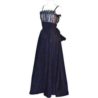 XXS 1930s Black Liquid Satin Halter Dress Backless Evening Gown
