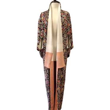 Vintage 1960's Silk Caftan Floral Kimono Jacket On