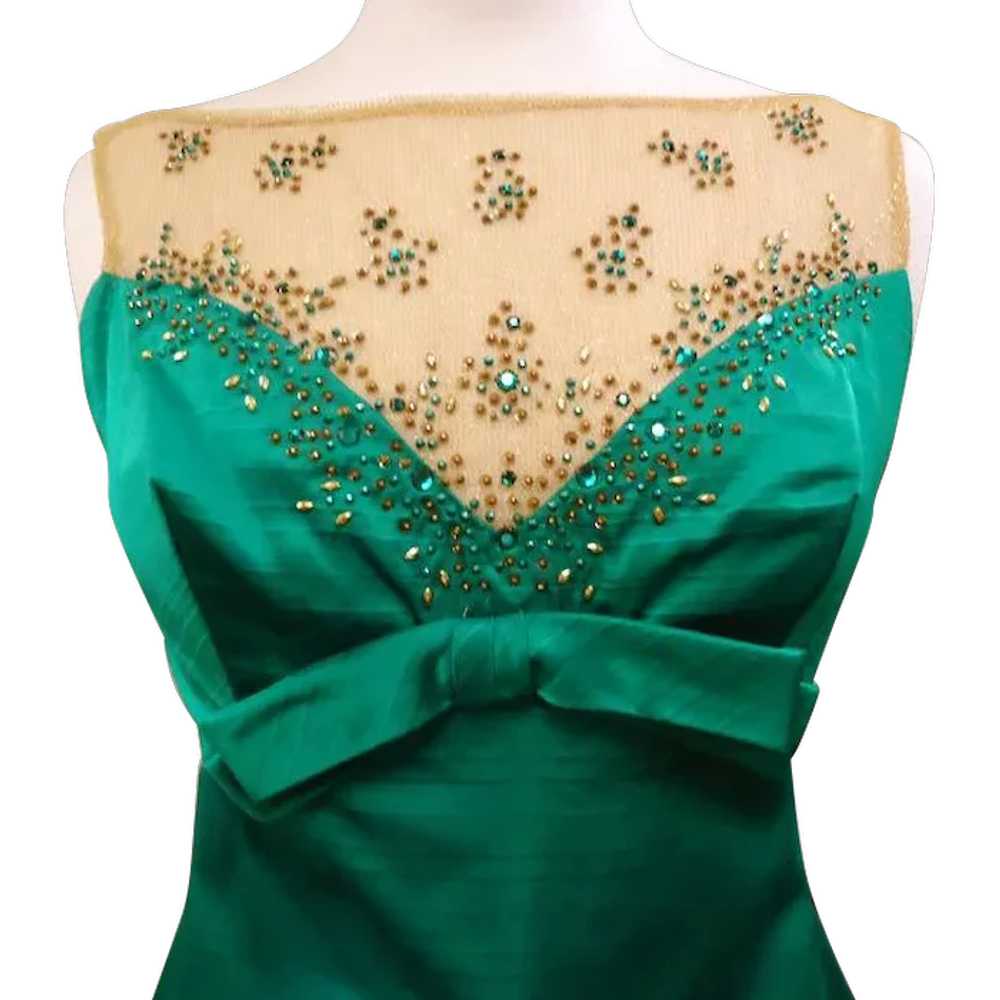 Emerald Green Silk Gown, Vintage - image 1